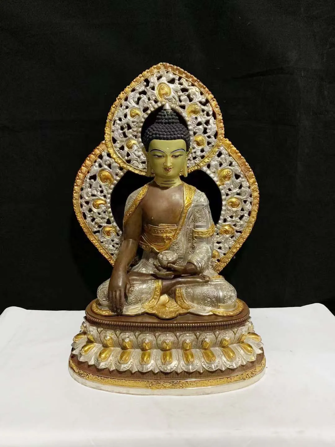 48CM large Wholesale Buddha statue # gilding COPPER Shakyamuni Tathagata RU LAI Tibet temple family Altar efficacious Protection