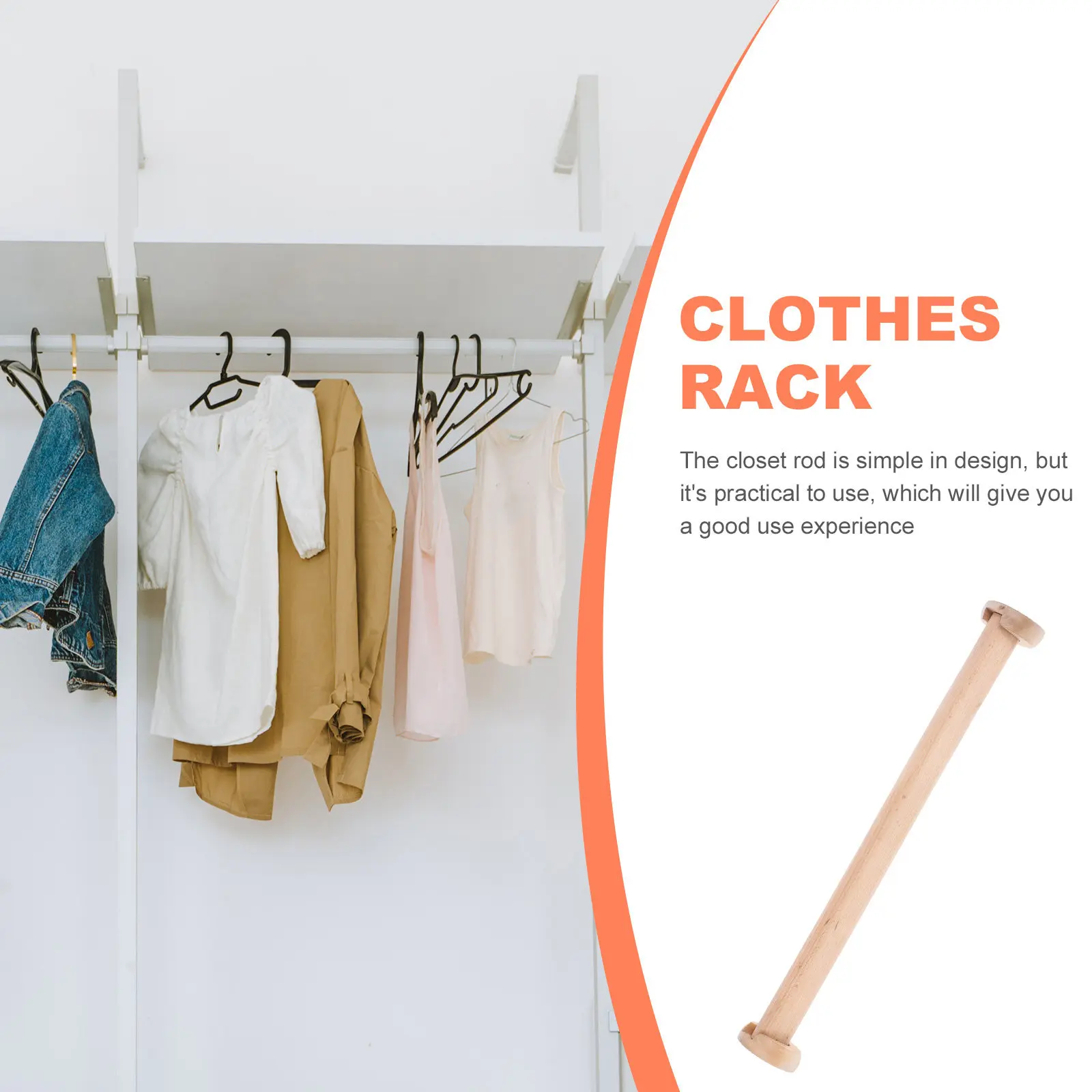 Wooden Closet Hanging Rod Solid Beech Wood Rod 40-50Cm Heavy Duty Closet Pole for Clothes Neat Wardrobe Telescopic Clothes Pole