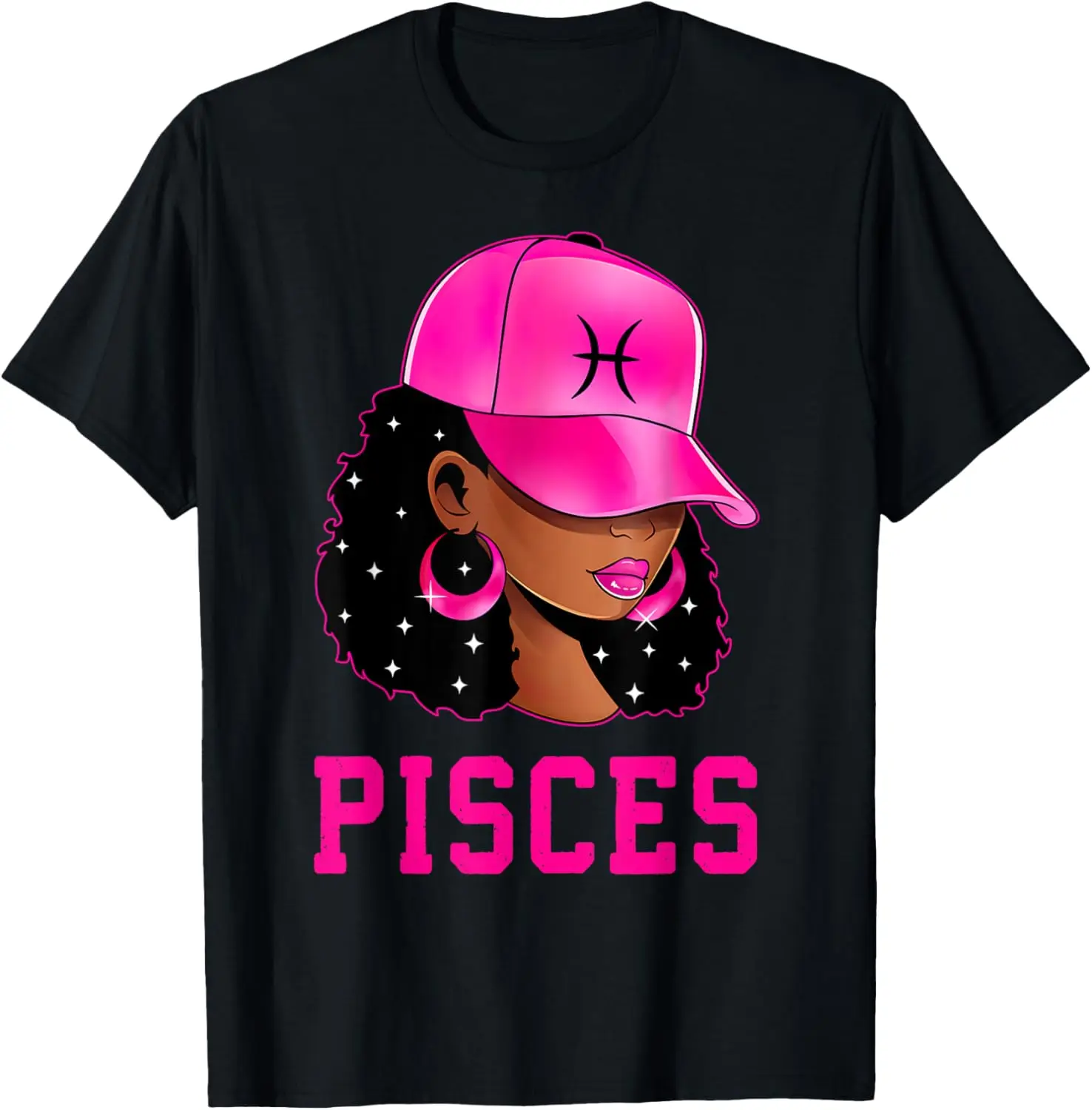 Pisces Queen Sassy Black Woman Afro Girl Zodiac Sign T-Shirt