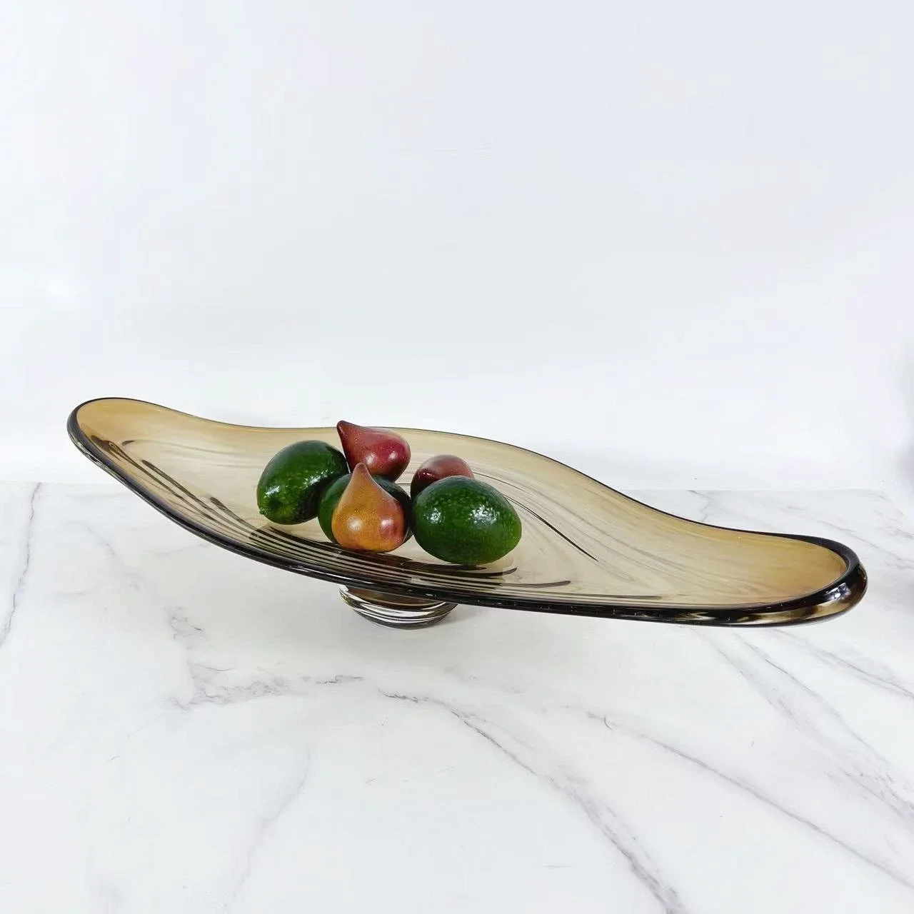 Glass Trays Irregular Elliptical Fruit Dishes Desk Storage Containers Brown Brown Glazed Fruit Plate Trays Decorative