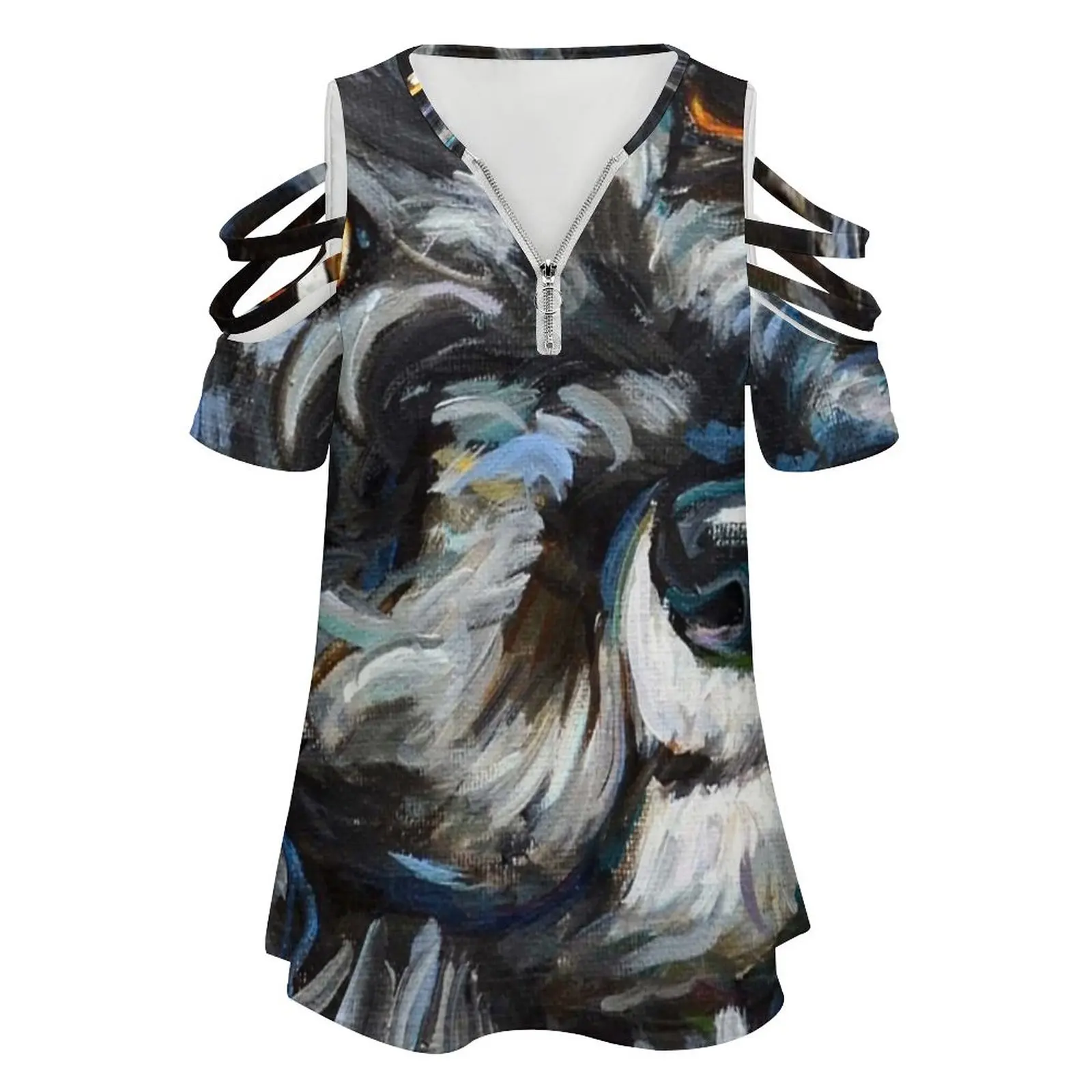 Cute And Cozy Schnoodle By Robert Phelps Women Zipper Various styles Printed T Shirts Tops Full Print T-Shirt Schnoodle Schnoodl