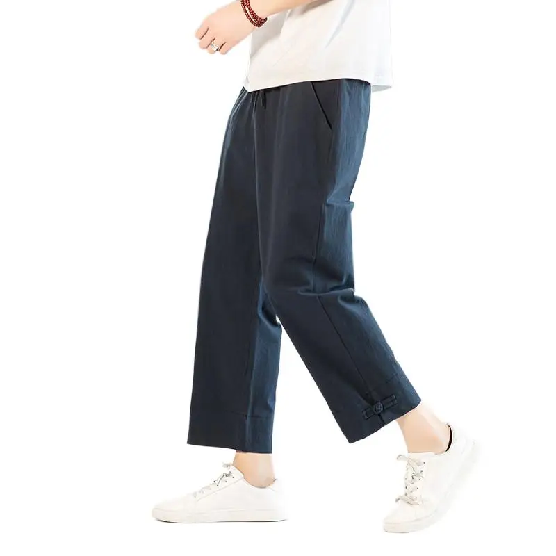 

Plus Size 2024 Summer Men Pants M-7XL 8XL Cotton Linen Soft Joggers Pants Streetwear Harem Pants vintage Trousers Khaki Black