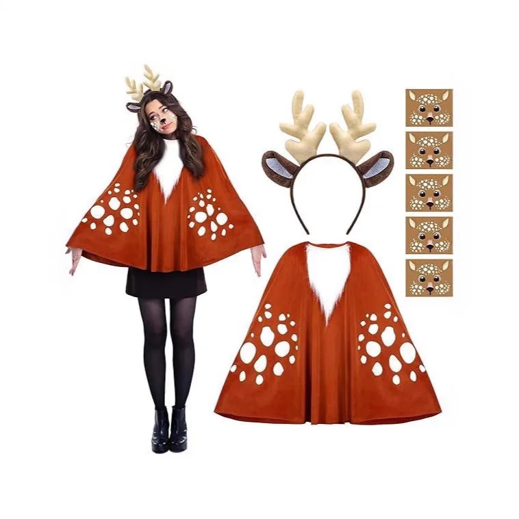 Magical Forest Reindeer Cape Costume for Christmas Eve, Enchanting Witch & Druid Cosplay Outfit, Unisex Adult & Child Role Play