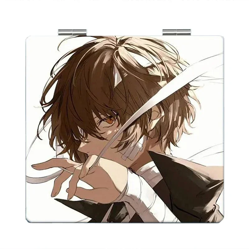Lusterko do makijażu składane dwustronne Bungo Stray Dogs 7×6cm Anime Śliczne Przenośne Podróżne Mini Dziewczęce Powiększające Kwadratowe