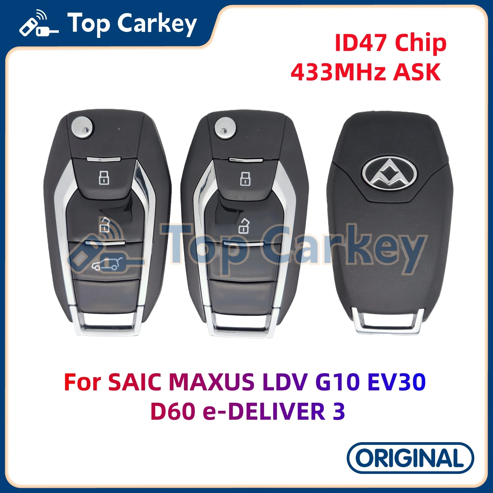 

Оригинальный OEM дистанционный брелок TopCarkey ID47 чип 433 МГц для SAIC MAXUS LDV G10 EV30 D60 e-DELIVER 3