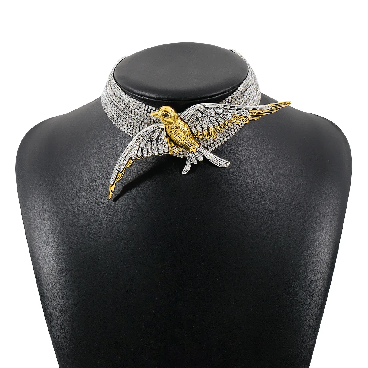 European and American fashion high sense of multi-layer full drill chain bird swallow necklace