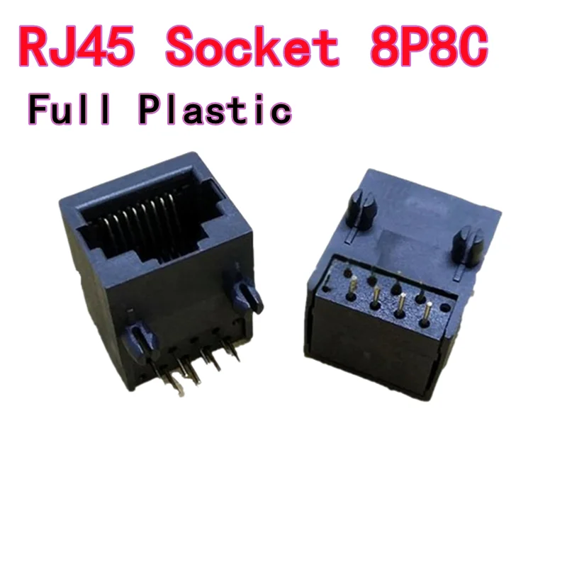 10PCS RJ45 Socket 58 Full Plastic 18mm Length, Ethernet Female Jack Network Interface 8-Pin Black 8P8C RJ45 Network Socket