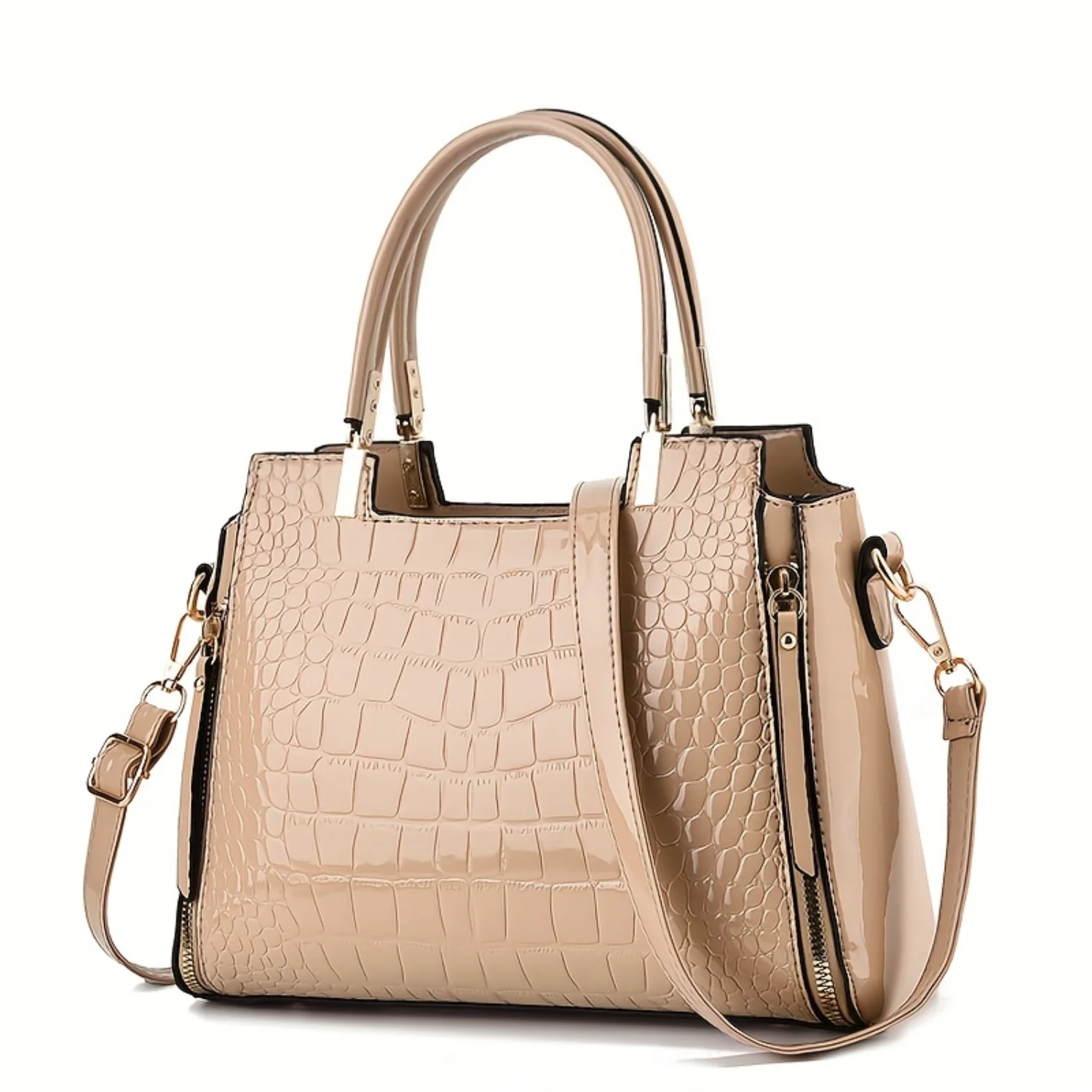 Fashion Top Handle Satchel Bag, Crocodile Pattern Crossbody Bag, Women's Trendy Handbag & Shoulder Bag