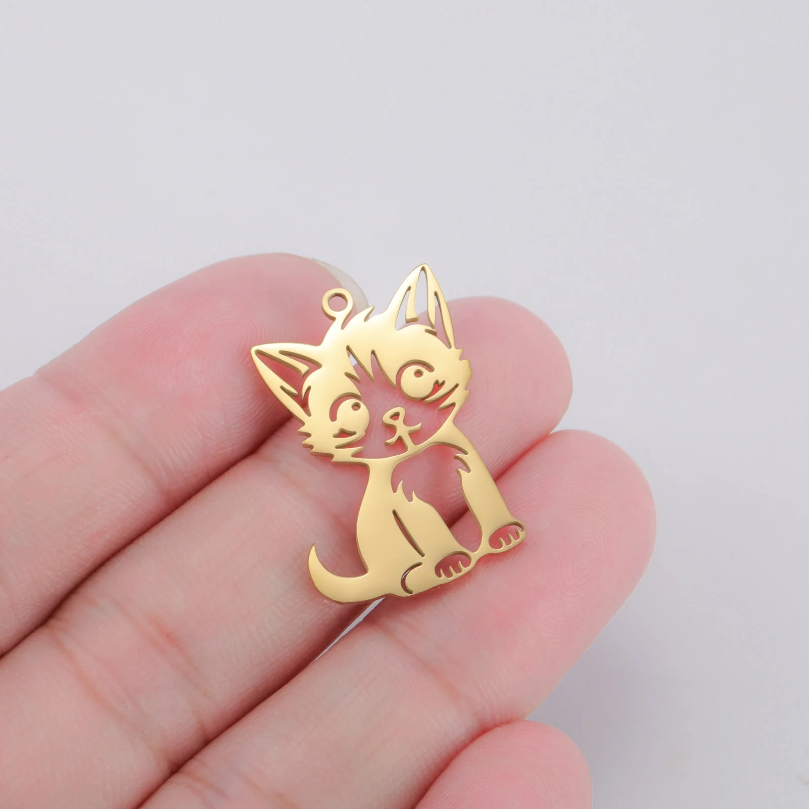 COOLTIME 5 Stück/Beutel süße Katze Edelstahl Anhänger Tier Haustier Charms für Schmuckherstellung Halskette Armbänder DIY Zubehör – Detail 10