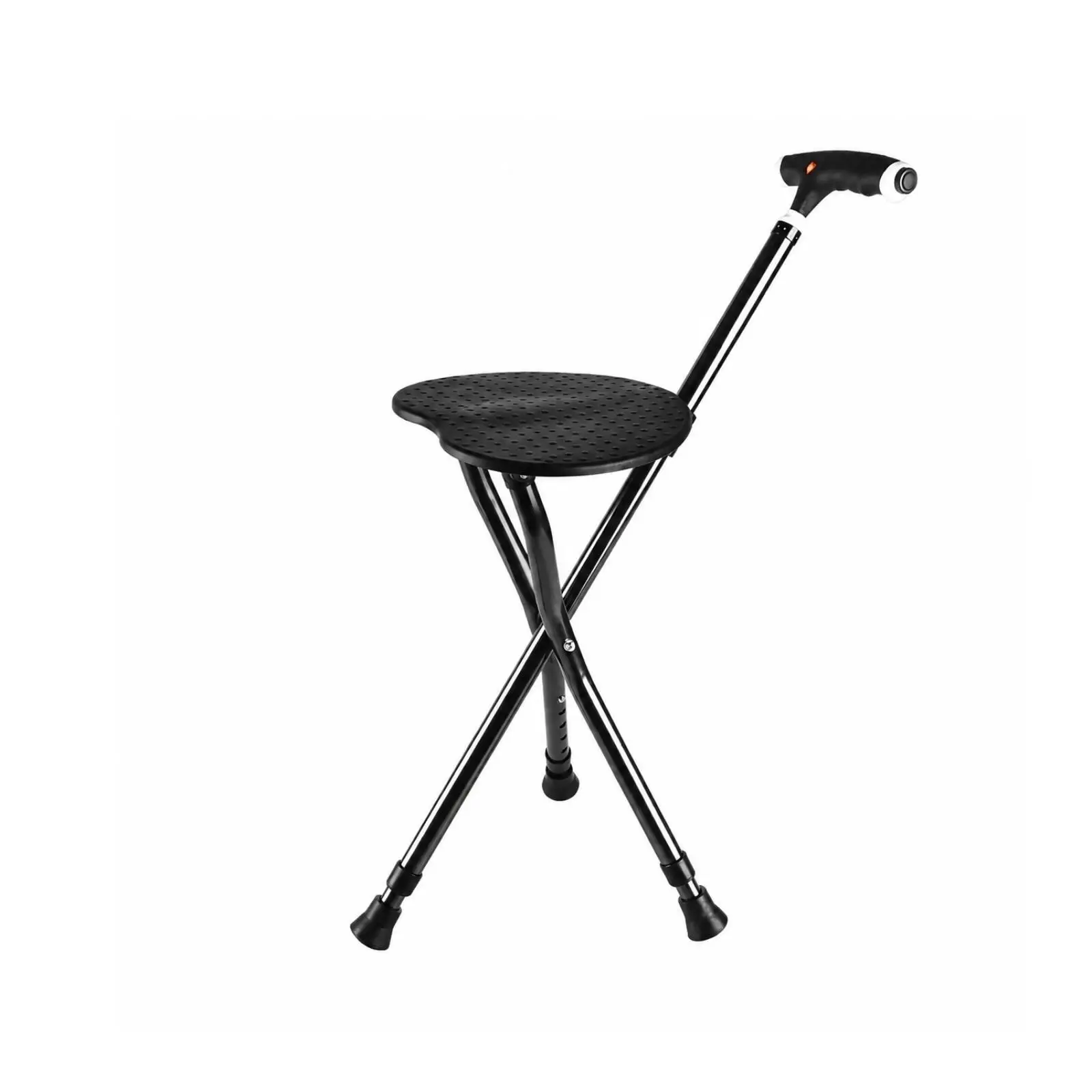 Multi Functional Folding Cane Chair with Perforated Seat and LED Light Adjustable Height for Walking Support