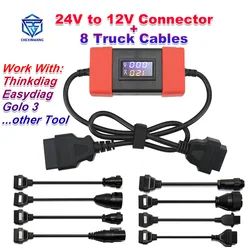 Full Set 8 Truck Cables & 24V to 12V Heavy Duty Truck Connector Truck Diesel Adapter Cable for Thinkdiag Easydiag OBD2 Scannner