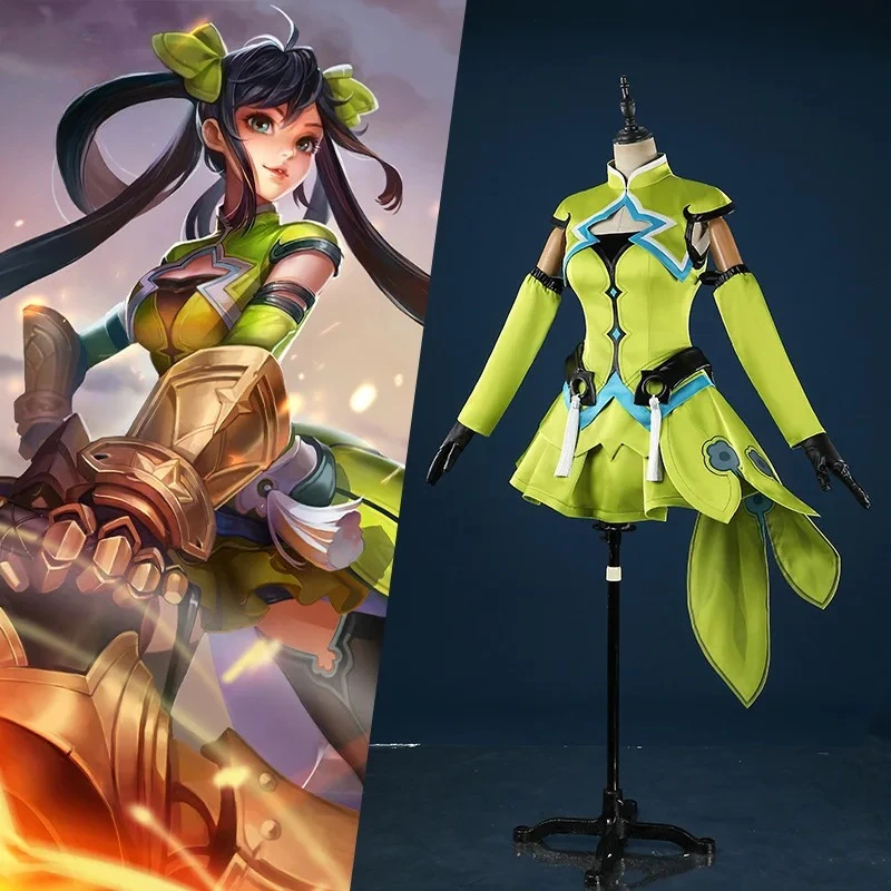 

Lady Sun Cosplay Game Honor Costume Woman Green Dress Full Set Uniform King Role Play Halloween Carnival Party Lady Sun Outfit