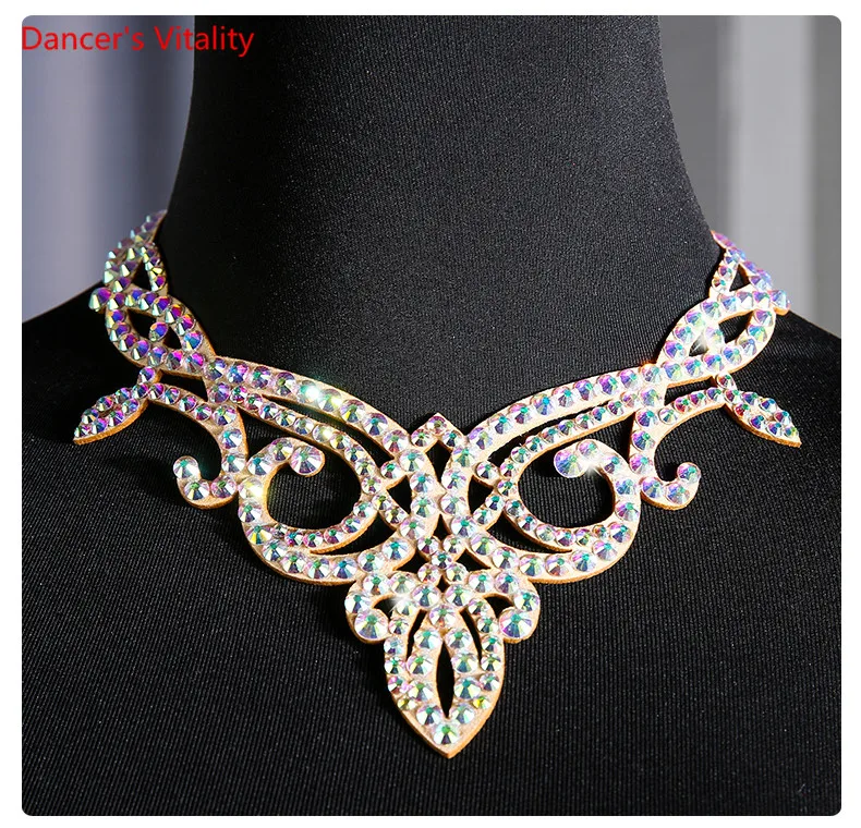 Collar de danza del vientre con diamantes de imitación para mujer, cadena femenina adulta de gama alta, accesorios de competición y actuación profesional, joyería de baile