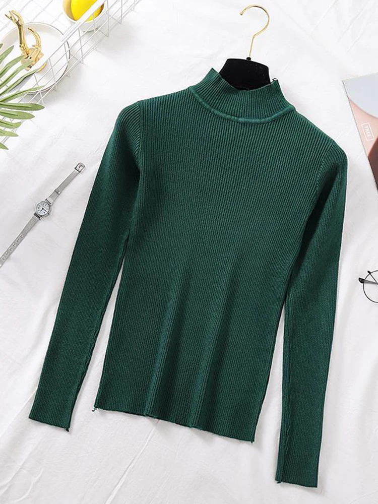 JMPRS Autumn Women Pullover Sweater Fashion Half Turtleneck Knitted Female Jumper Long Sleeve Winter Black Soft Elastic Blouse