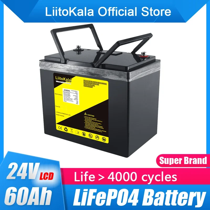 LiitoKala Lifepo4 24V 60AH Battery 8S 100A BMS 25.6V 50AH Lithium Ion Battery Pack 29.2V Charge Voltage for Boat Trolling Motor