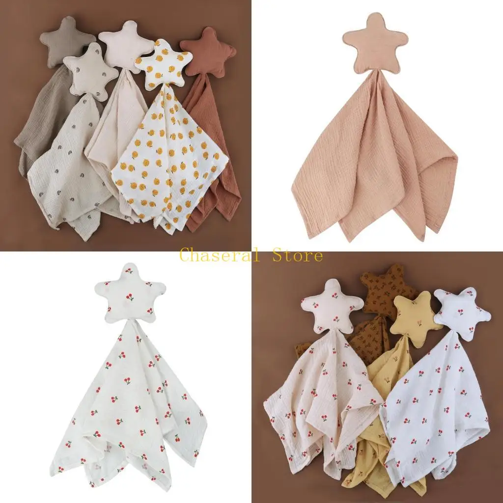 E7CE Moon Star Baby Bib Cotton Sleeping Dolls Newborn Saliva Towel Soothe Appease Towel Toddlers Burp Cloth Handkerchief Gift