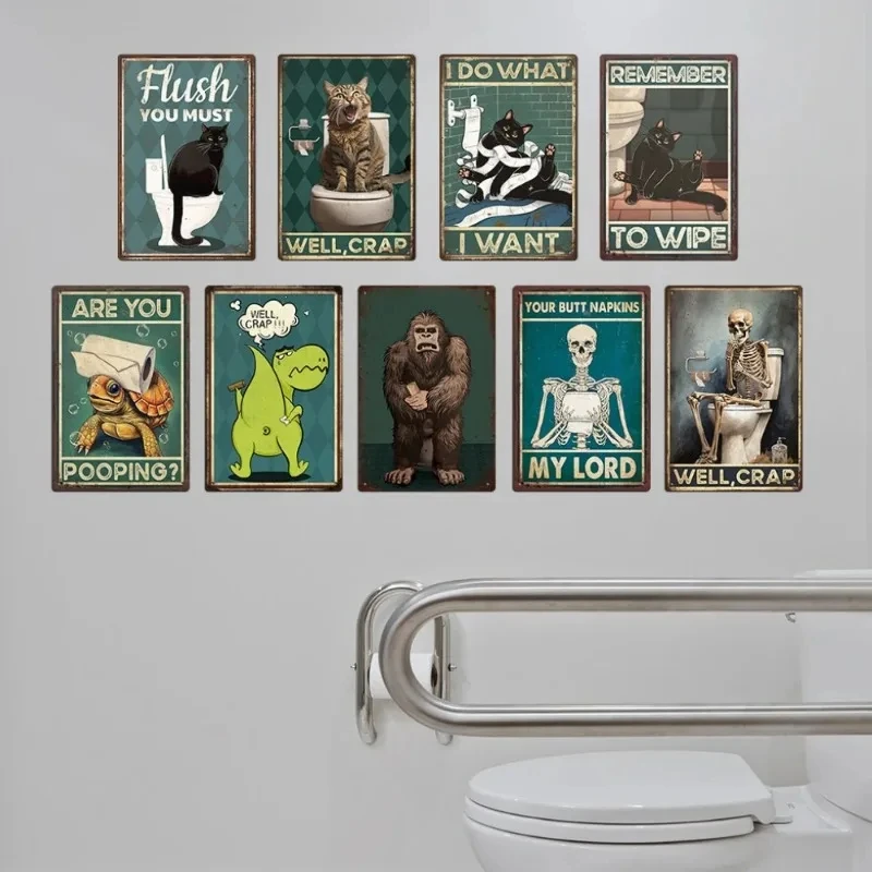 معدن القصدير المشارك مرحاض الرجعية تين تسجيل خمر الحمام اللوحة لوحة معدنية جدار الفن الملصقات ديكور للرسم المعدني المرحاض #3