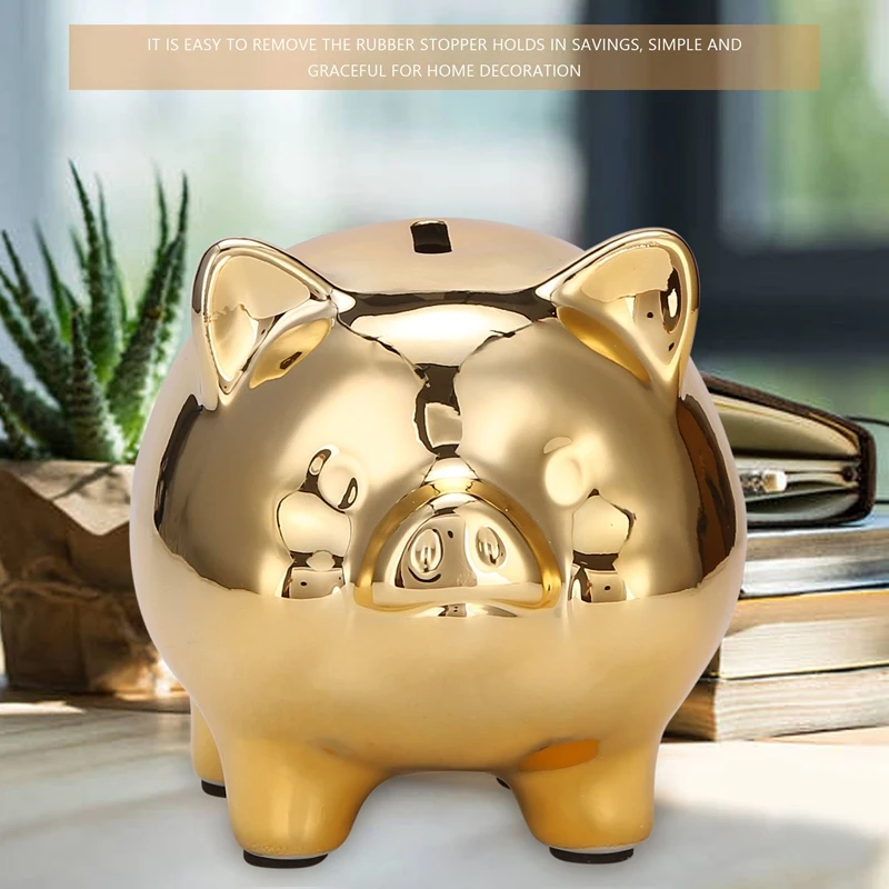 

A47U Ceramic Gold Pig Piggy Bank Cute Coin Piggy Bank Creative Home Furnishings Lucky Pig Decoration,Gold Pig