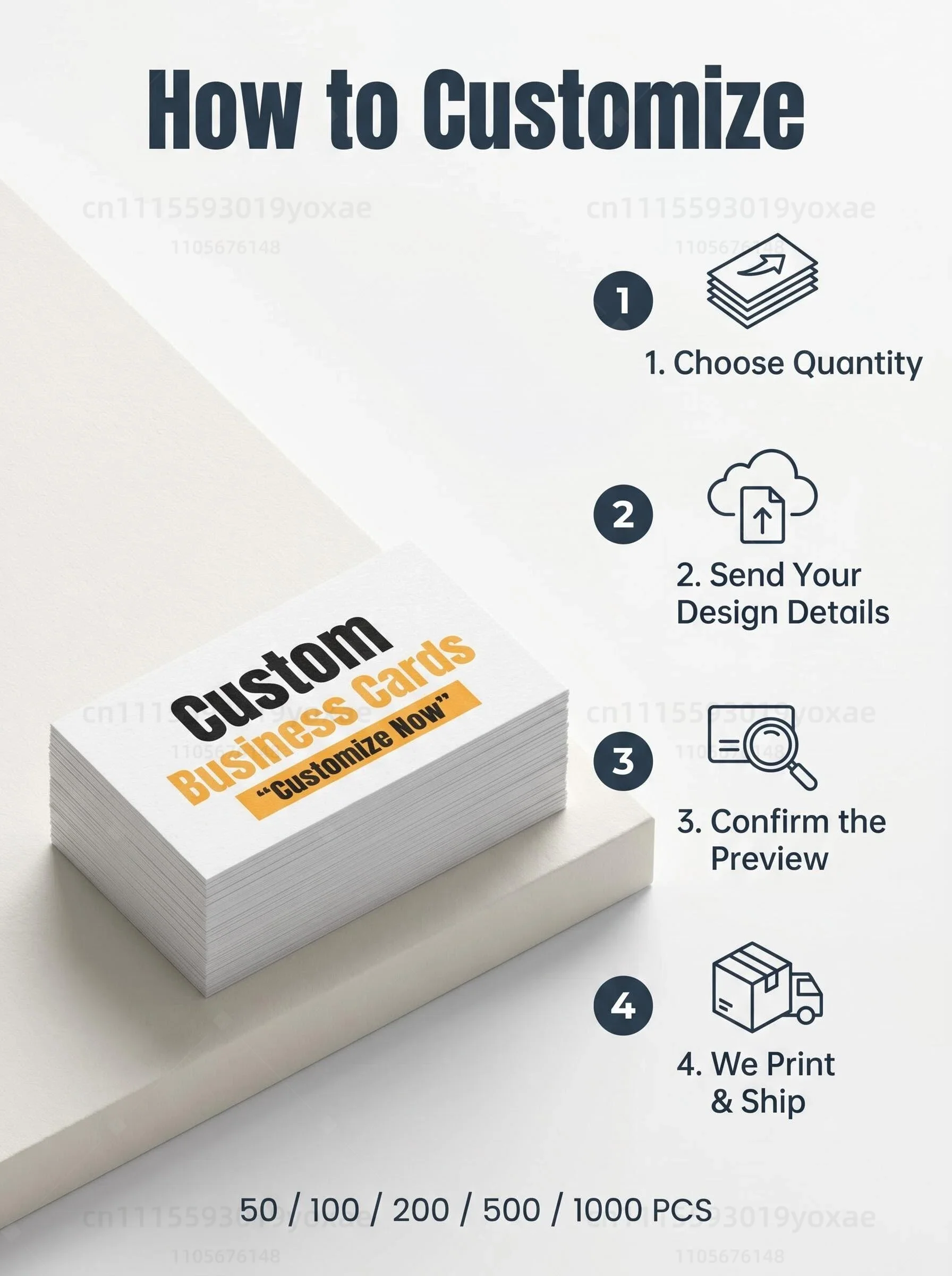 

Custom Logo Business Cards 300gsm Matte Water-Resistant Paper Double-Sided Printing Text QR Code Photo 90x54mm 50-1000Pcs Set
