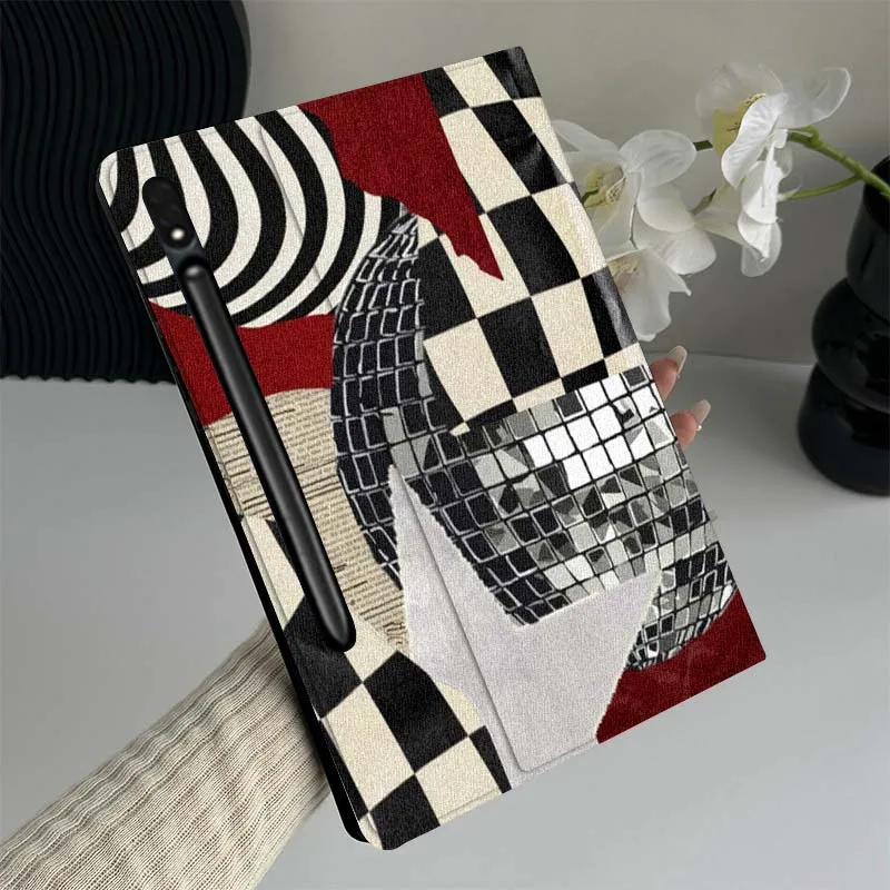 

Black White Checker Disco Tablet Case For Samsung Galaxy Tab S7 S8 S9 S10 FE Lite Gift