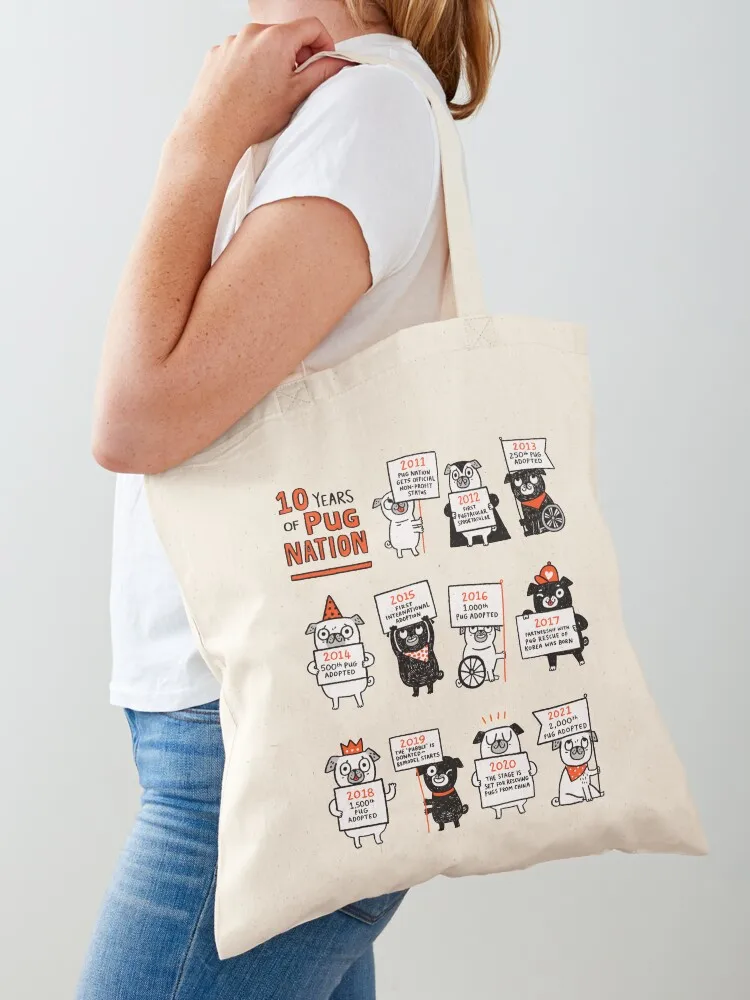 

10 Years of Pug Nation Tote Bag personalized tote Shopper Customizable tote bag canvas