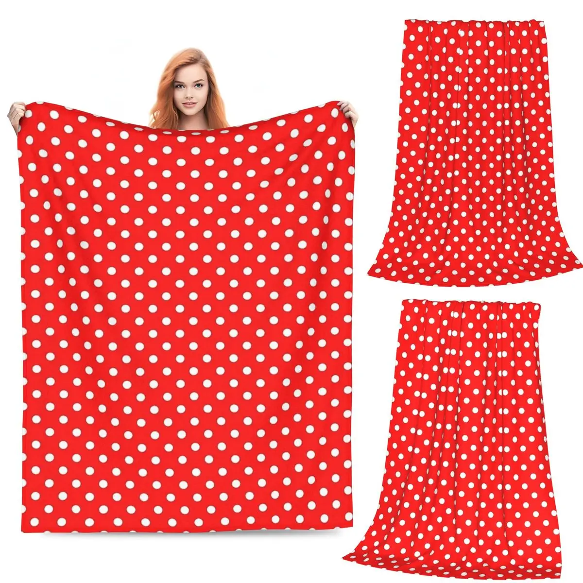 

POLKA DOTS RED Blankets Flannel Sofa Throw Blanket Warm Throw Blankets for Couch Bedding Outdoor Throws Bedspread Quilt