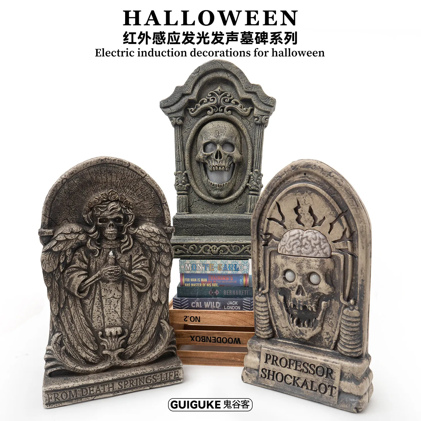 Halloween new tombstone decorations simulated skull resin sound lighting outdoor scene haunted house props