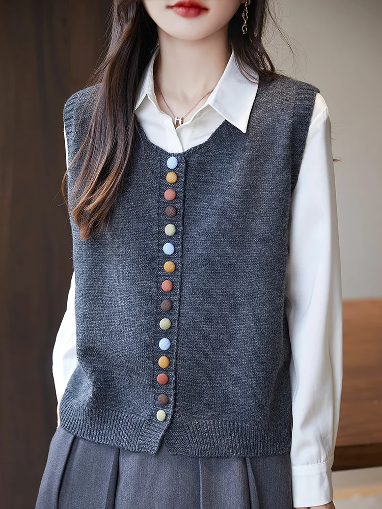 

Women's Knitted Open Cardigan Vest Spring Autumn Svel Loose Outerwear Vintage with Buttons Casual Faion