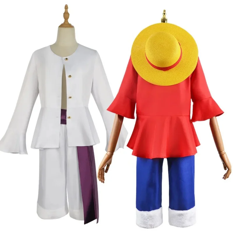 Anime Monkey D Luffy cosplay costume adult red uniform suit Nik Luffy role play White Shirt pants full set kids Halloween party