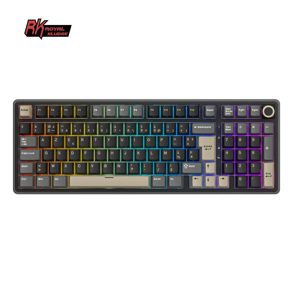 RK ROYAL KLUDGE R98Pro Clavier mécanique AZERTY français 98 touches, filaire, RGB, échangeable à chaud, boutons enfichables, touches PBT