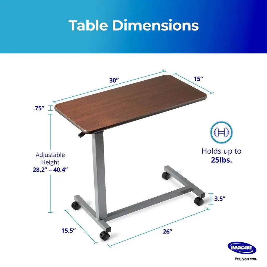 Bed Table, Height Adjustable Overbed Table, Hospital Bedside Table, Medical Rolling Desk with Wheels, Waterproof Medical and Hom