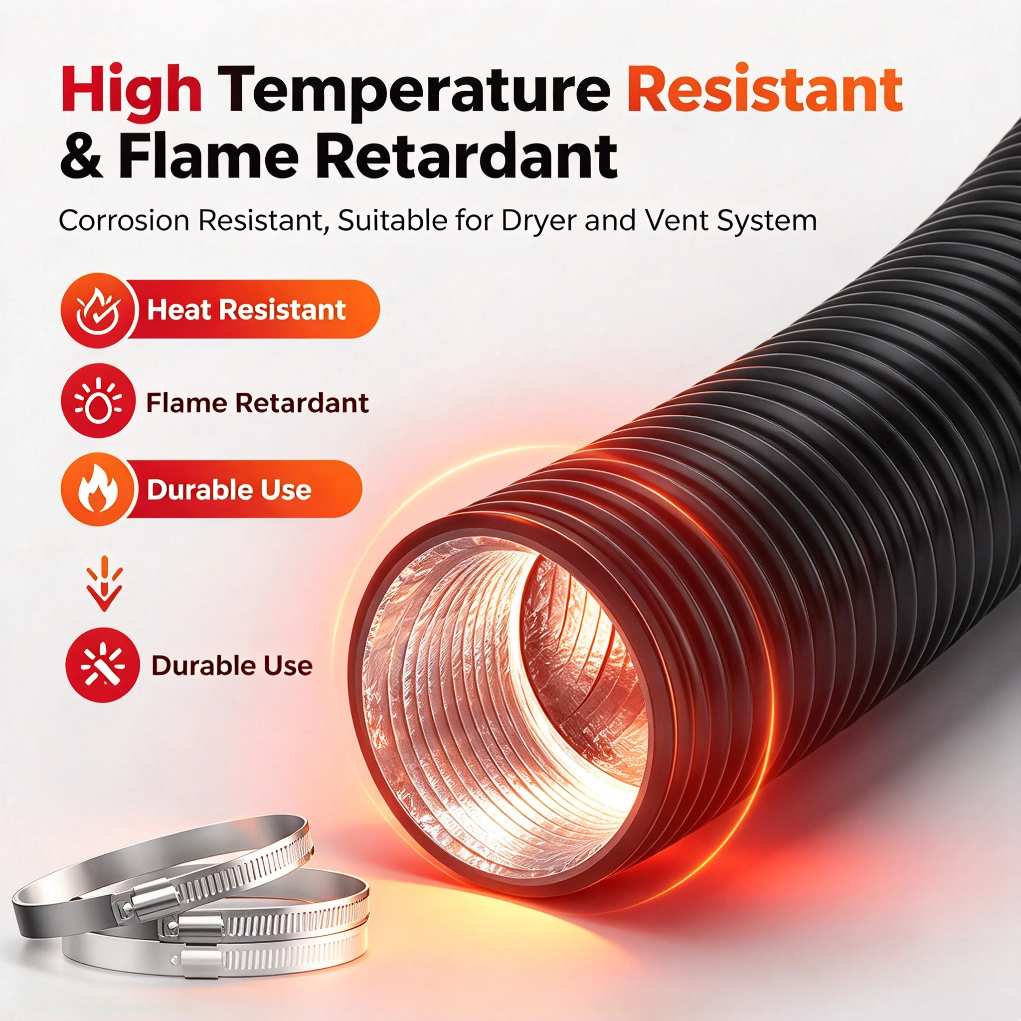 Flexible Aluminum Foil Exhaust Duct Pipe Heavy‑Duty Insulated Air Vent Hose For Dryer Heating Cooling Ventilation System