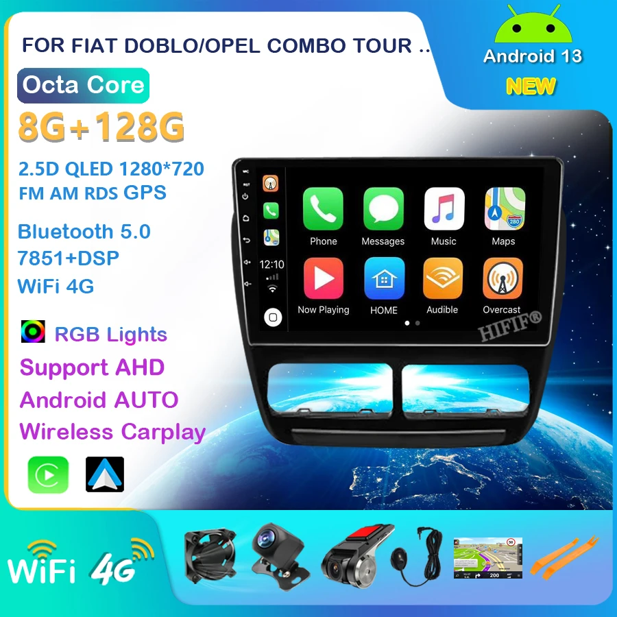 Android 13 Car Radio For FIAT DOBLO/OPEL COMBO TOUR 2010-2015 GPS Navi 1280*720 IPS DSP Carplay Multimedia Player DVD