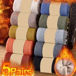 1/5pairs Winter Wool Socks Dikke Warme Effen Kleur Thick Harajuku Retro Koude Slip Mode Toevallige Kasjmier Antifreeze Sokken