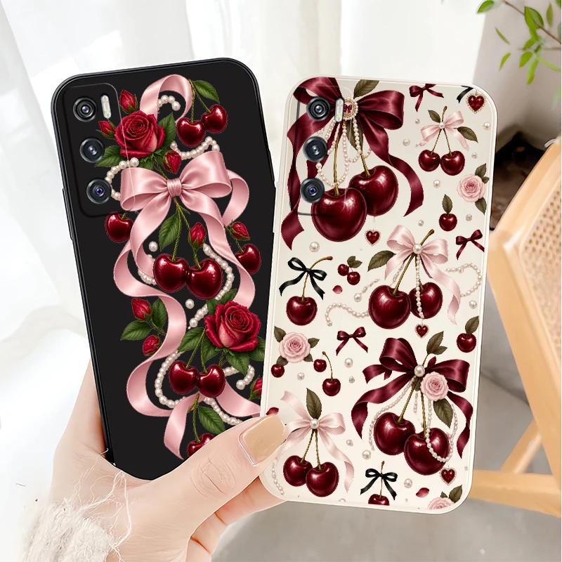 Pink Bow Tie Red Cherry Case For Vivo V70 FE V60 V50 Lite V40 V30 V20 SE V27 Pro V29 V25E V19 Neo Shockproof Soft TPU Cover Capa view 6