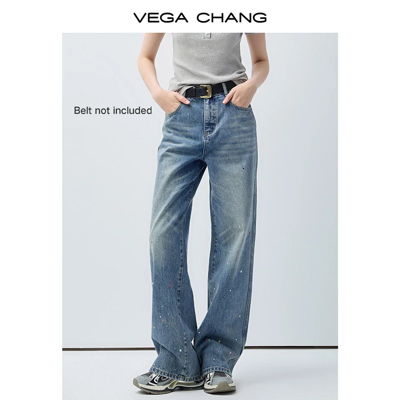 

Vega Chang Spring and Autumn New Women's High-Waisted Straight-Leg Jeans Vintage Gradient Long Style [Belt Not Included]