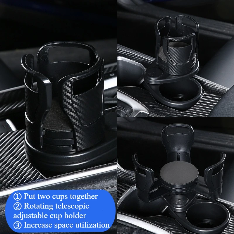 Multi functional car cup holder modified coaster with one or two layers of storage, rotating car beverage cup holder