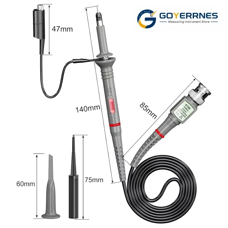 Oscilloscope Probe P6100 2pcs 100MHz 1X 10X Switchable BNC Test Probe Kit for Oscilloscope Multimeter