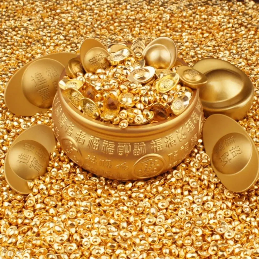 100 Stück Mini-Golddollar, Requisiten zur Wohlstandsvermeidung, Miniatur-Goldbarren, Glücksbringer, Gold-Melonenkerne, Puppenhaus-Zubehör
