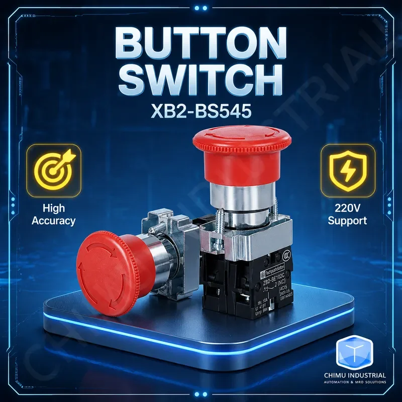 【CHIMU INDUSTRIAL】 for XB2-BS545 Emergency Stop Switch Metal Mushroom Head NO NC Latch Button DC AC