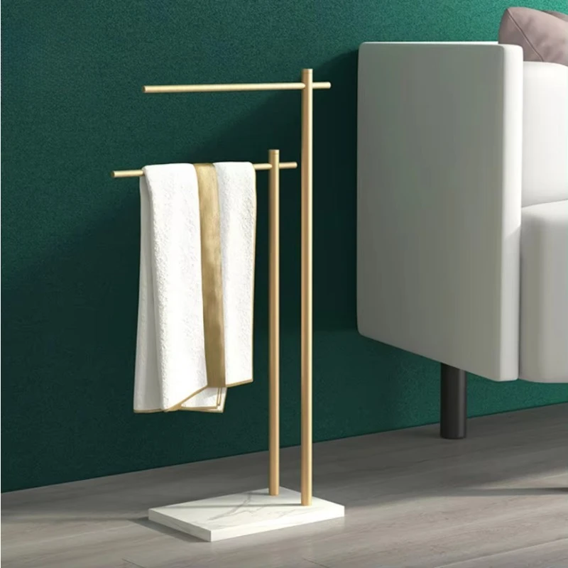 Black White Marble Floor Standing Towel Rack, Freestanding Towel Hanging Bar for Bath Towel Drying Storage