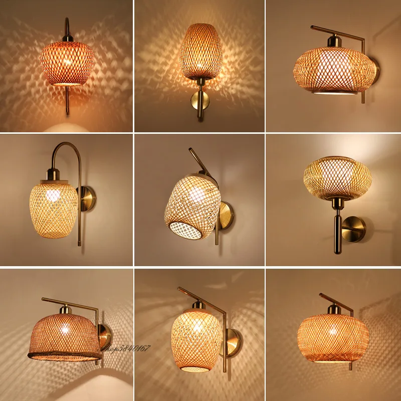 New Chinese Style Wall Lights Vintage Bamboo Lampshade Living Room Background Wall Lamp Decor Bedroom Sconce Lighting Fixtures