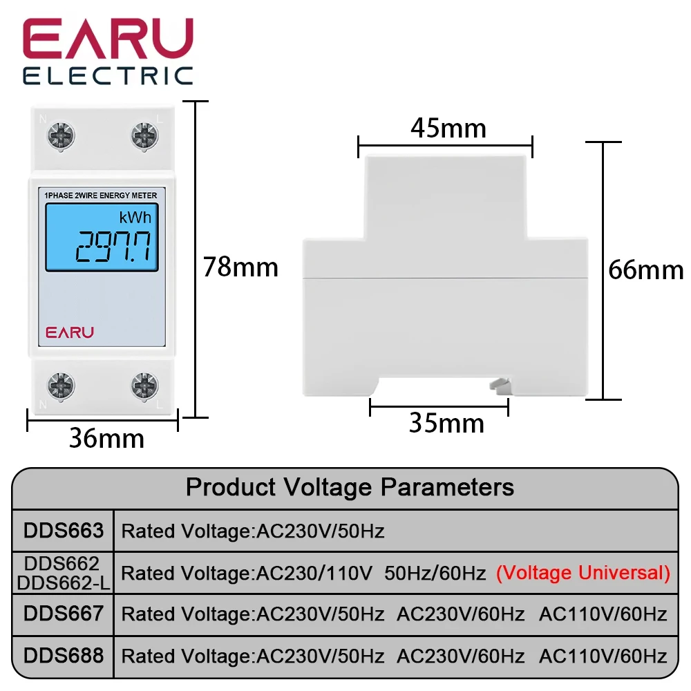 Imagem -02 - Medidor de Energia Digital Lcd Monofásico Redefinição de Tensão Zero Kwh Contador de Consumo de Energia Wattímetro Elétrico 220v Trilho Din