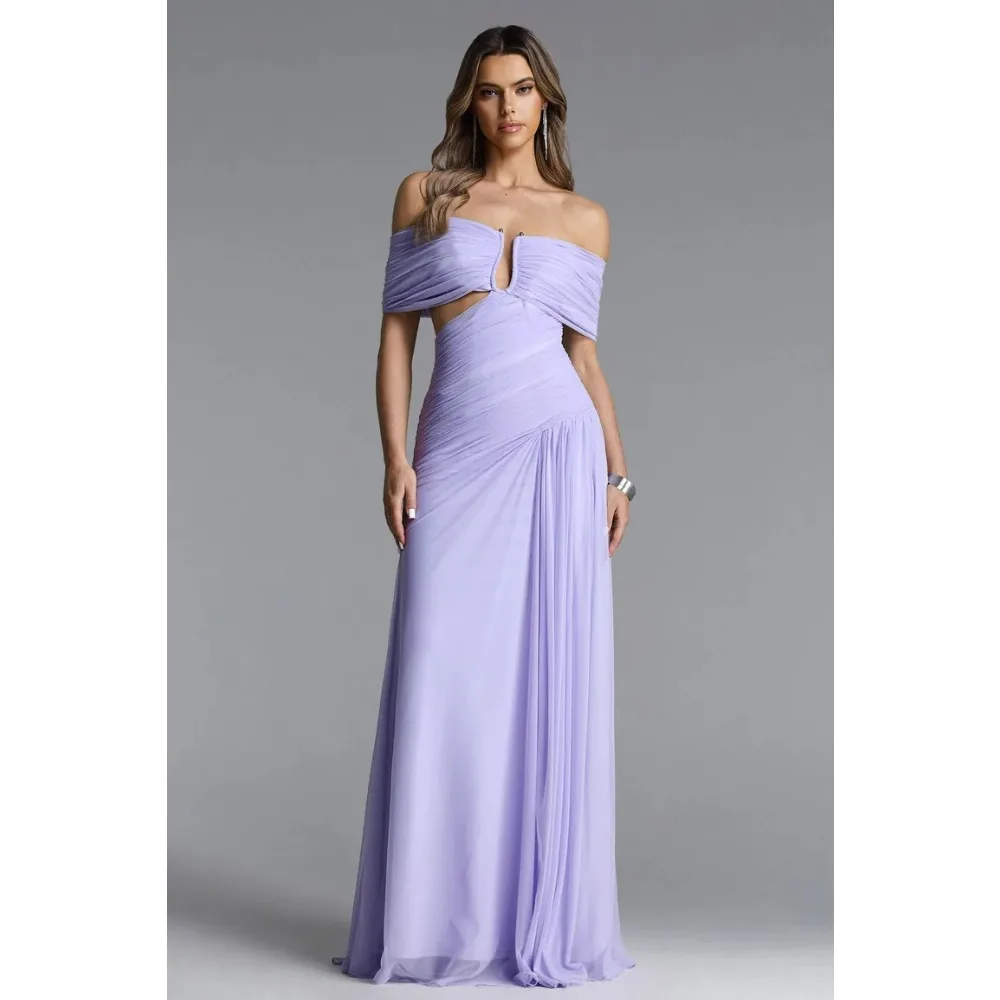 

Customized Off Shoulder Evening Dresses Deep V Cut Out Pleated Classic Party Dress Ruched Midi Prom Gowns for Women 2026 Bespoke