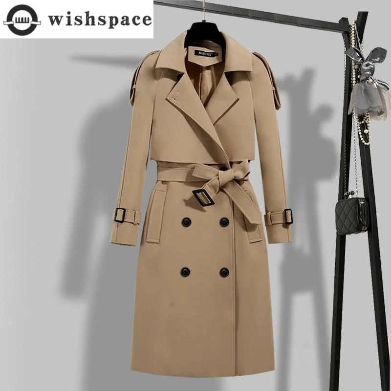 Korean Style Waist Cinching Slimming with Lining Long Windbreaker Fashionable Women's Casual Jacket Blazer for Clothing