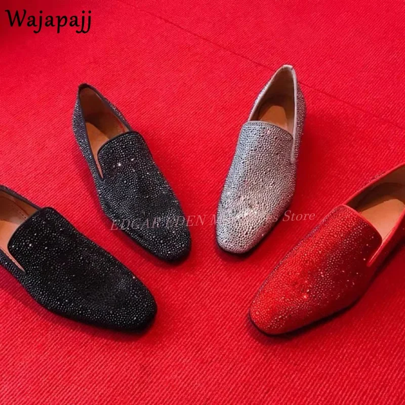 Luksusowe Shinny Crystal Męskie Buty Loafer Okrągłe Palce Wsuwane Moda Męska Wiosna Jesień Pokaż Ślub Impreza Pojedyncze Buty Sukienka
