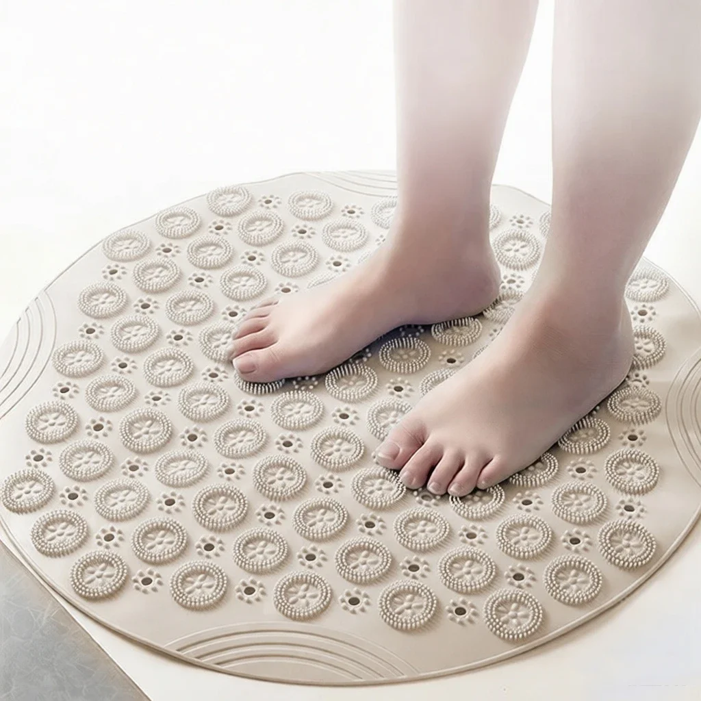 55x55cm Round Non Slip Shower Mat Textured Surface Anti-Slip Bath Mats with Drain Hole Massage Carpet for Shower Stall