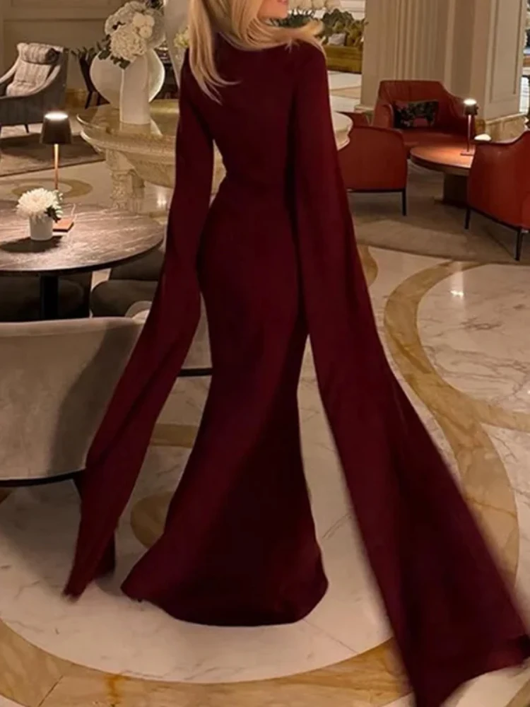 Langes Maxikleid mit Cape-Ärmeln für Damen, Elegantes Abendkleid mit Quadratischem Ausschnitt, Sexy Langes Kleid, Modisch und Elegant, Neu