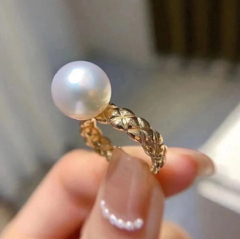 

GORGEOUS 10-9MM SOUTH SEA PERFECT ROUND WHITE PEARL RING 925S