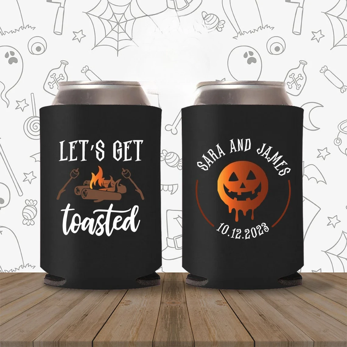 

1pcs Let’s Get Toasted Custom Coolers & Beer Holders Halloween Party & Wedding Favors Holiday Drink Accessories for Celebrations
